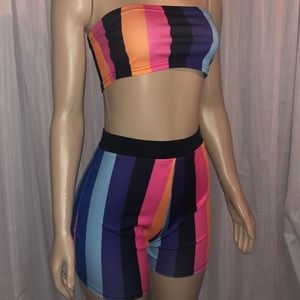 2 Piece Striped Bandeau Short Set